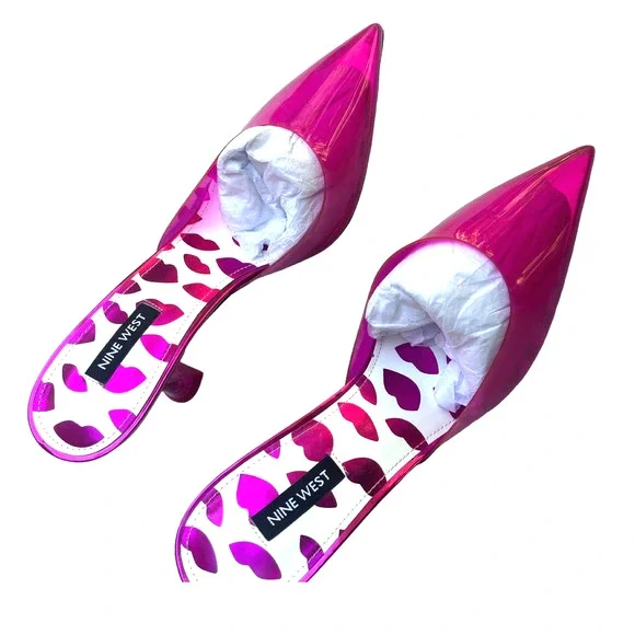 Nine West HOTT Clear Plastic Mule Heels Pumps | Barbie Hot Pink | Womens 8.5 NEW - Picture 8 of 16